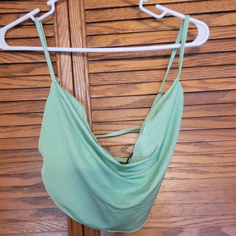 WeWoreWhat NWT Mint Green Solid Glitter Cowl Neck Top‎ Size Medium